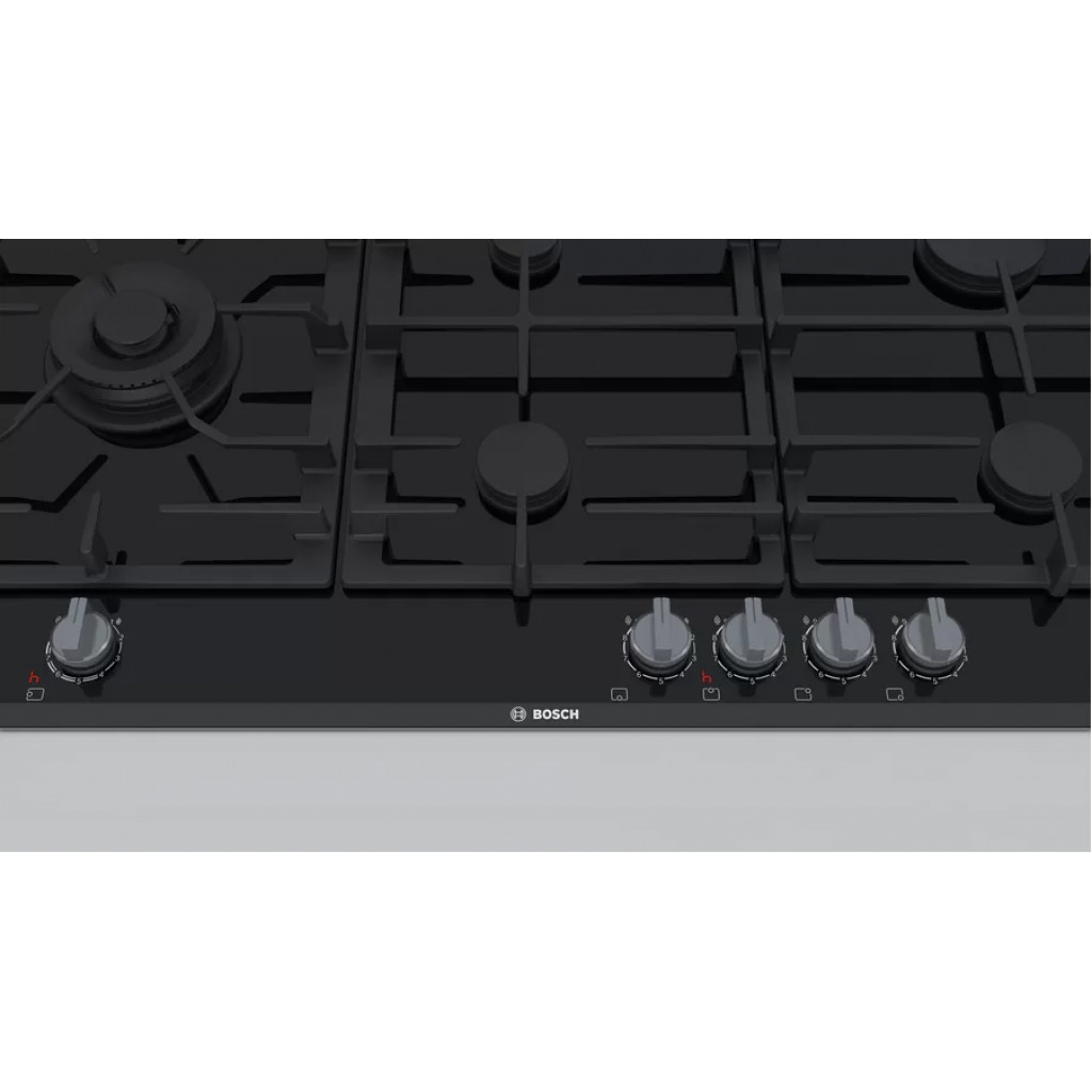 Bosch PRS9A6D70 Gas Hob, 90 CM, 5 Burners, Series 8 With Flame Select Ceramic Glass – Black