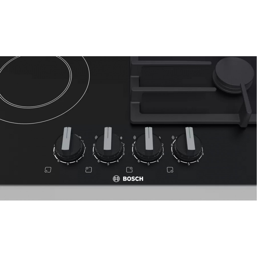 Bosch PRY6A6B70 3 Gas +1 Electric Built In Hob, 60cm, Front Knobs - Black