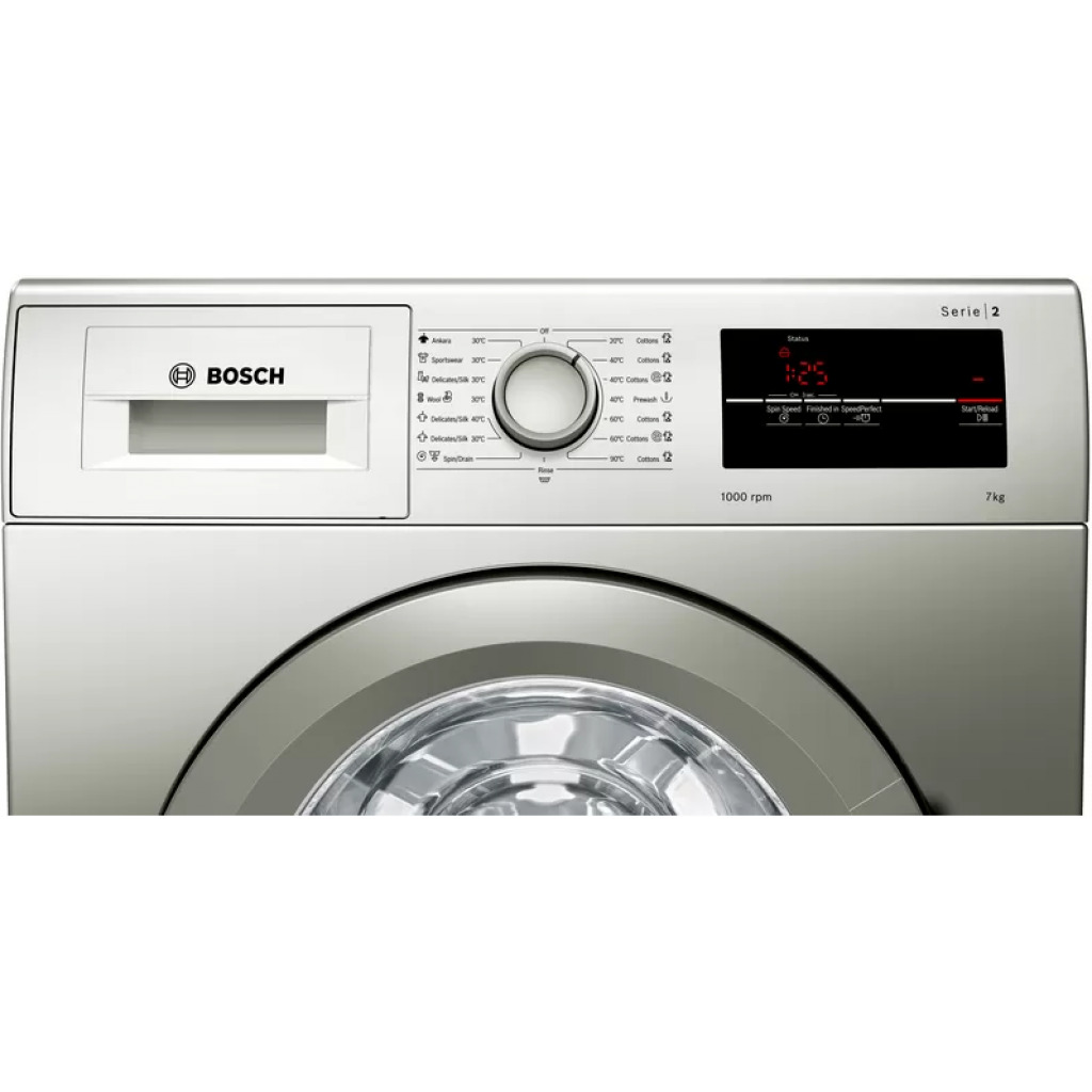 Bosch 8KG WAJ2018SKE Front Load Washing Machine, Pre-Wash, VarioDrum, ActiveWater Plus, Reload (Add Items), 1000rpm, Silver inox