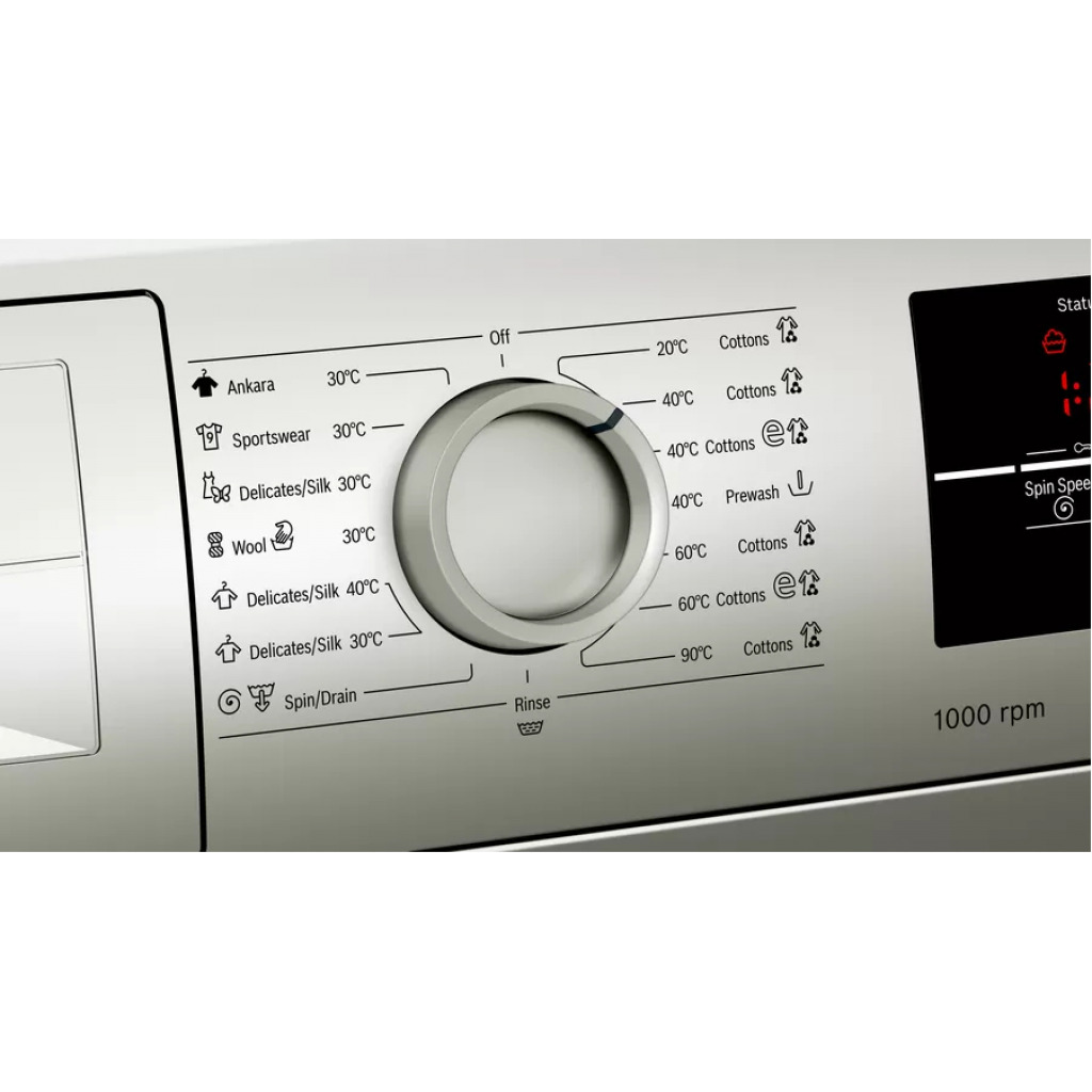 Bosch 7KG WAJ2017SKE Front Load Washing Machine, Pre-Wash, VarioDrum, ActiveWater Plus, Reload (Add Items), 1000rpm, Silver inox