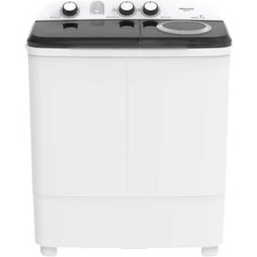 Hisense 7kg Twin Tub Washing Machine WSBE701; Semi-automatic Washing Machine (Wash & Dry) - White