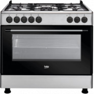 Beko GE 15120 DX: Freestanding Cooker 90x60cm (Fan-assisted, 90cm) With 4 Gas + 1 Wok Gas Burners, 120 – Litres Multifunction Fan Heating Electric Oven With Gas Failure Protection – Stainless Steel Beko Cookers TilyExpress