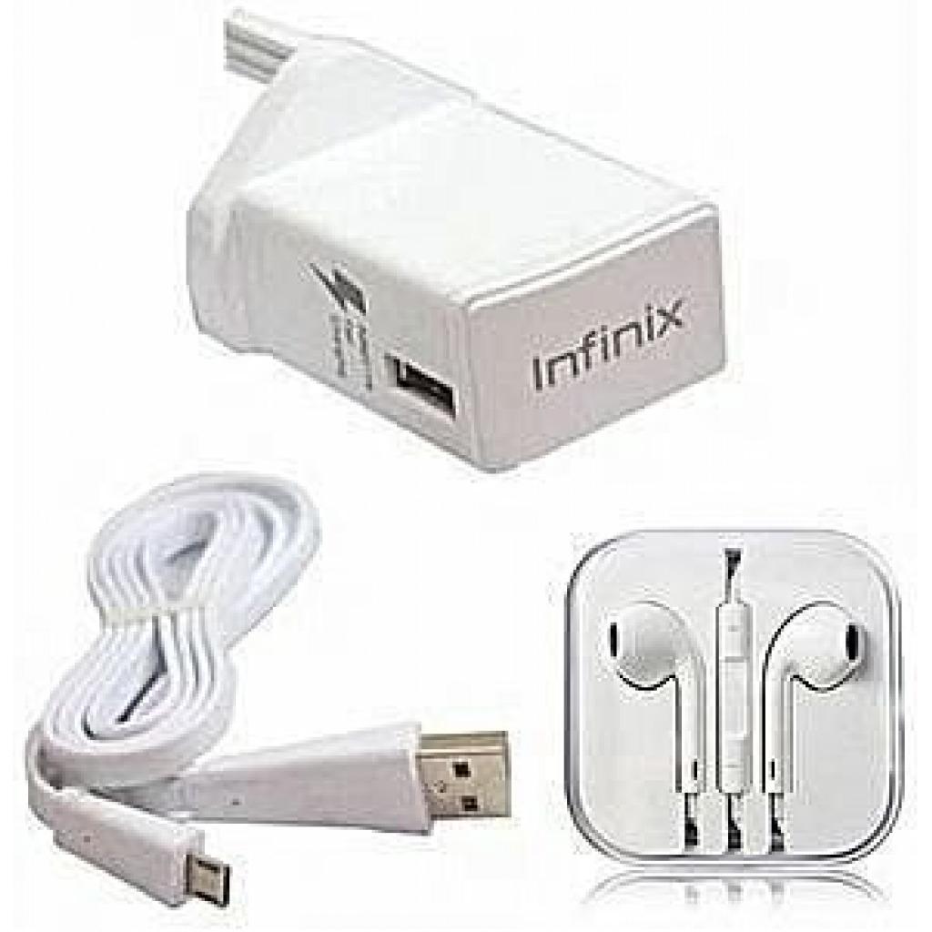 Infinix Fast Charger + Earpieces+ USB Cable - White