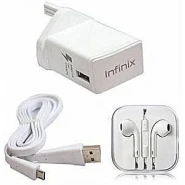 Infinix Fast Charger + Earpieces+ USB Cable - White