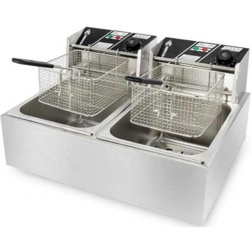 12 - Litres Commercial Double Deep Fryer - Silver
