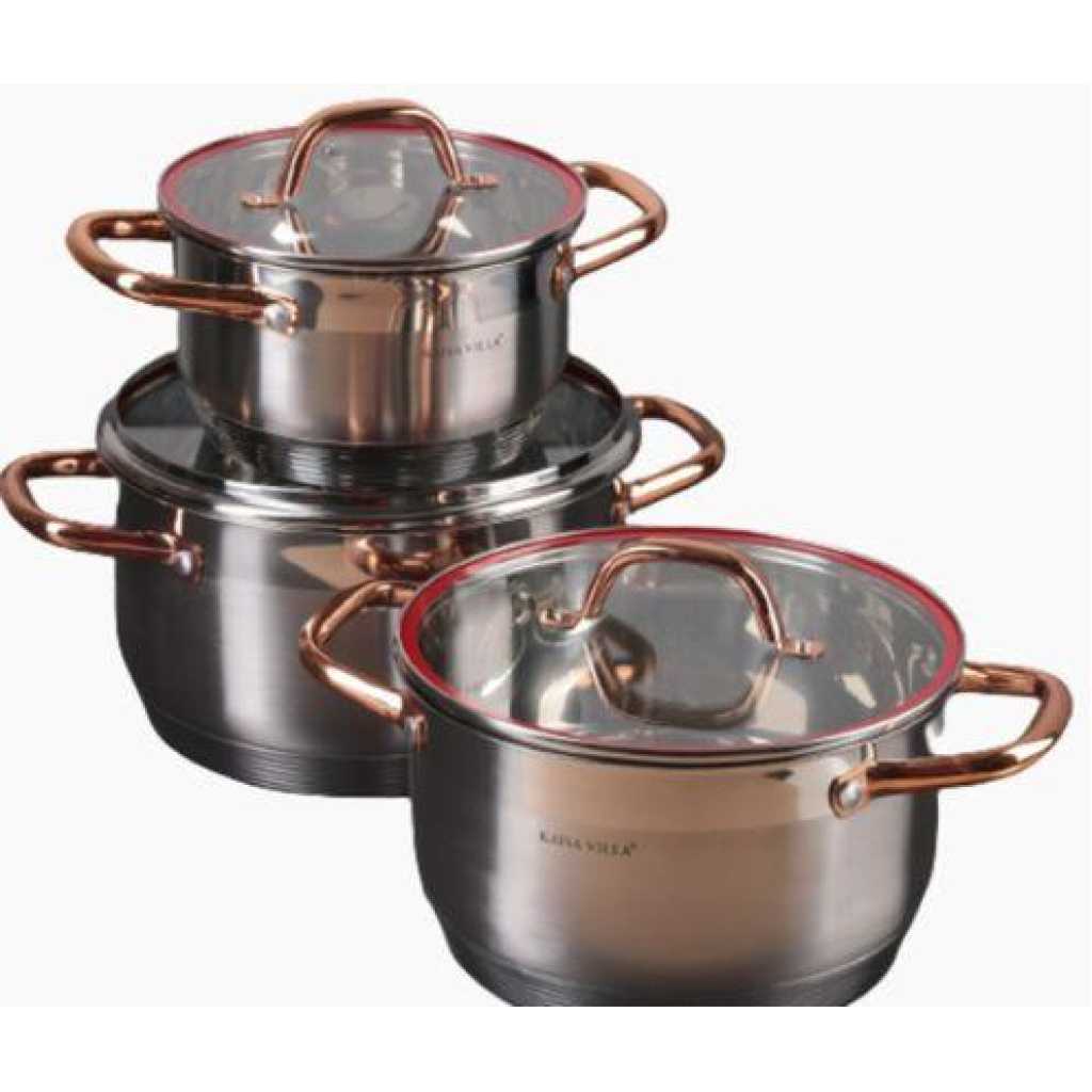 3 Piece Stainless Steel Saucepans/Cookware Pots- Silver