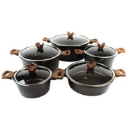 5 Pieces Of Non-stick Serving/Saucepans/Cookware - Black