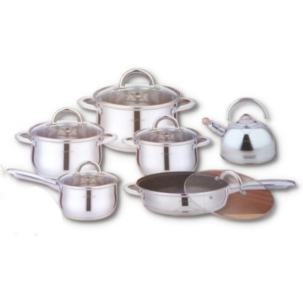 12 Pieces Of Heavy Stainless Steel Saucepans/Cookware, Silver