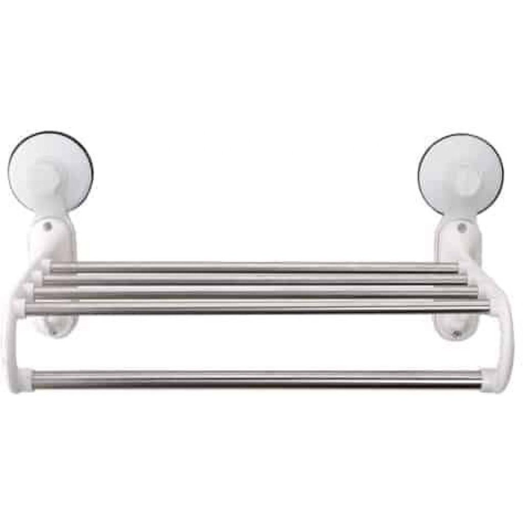 Kitchen And Bathroom Towel Rack With Magic Suction Cup and 5 Crossbars - White