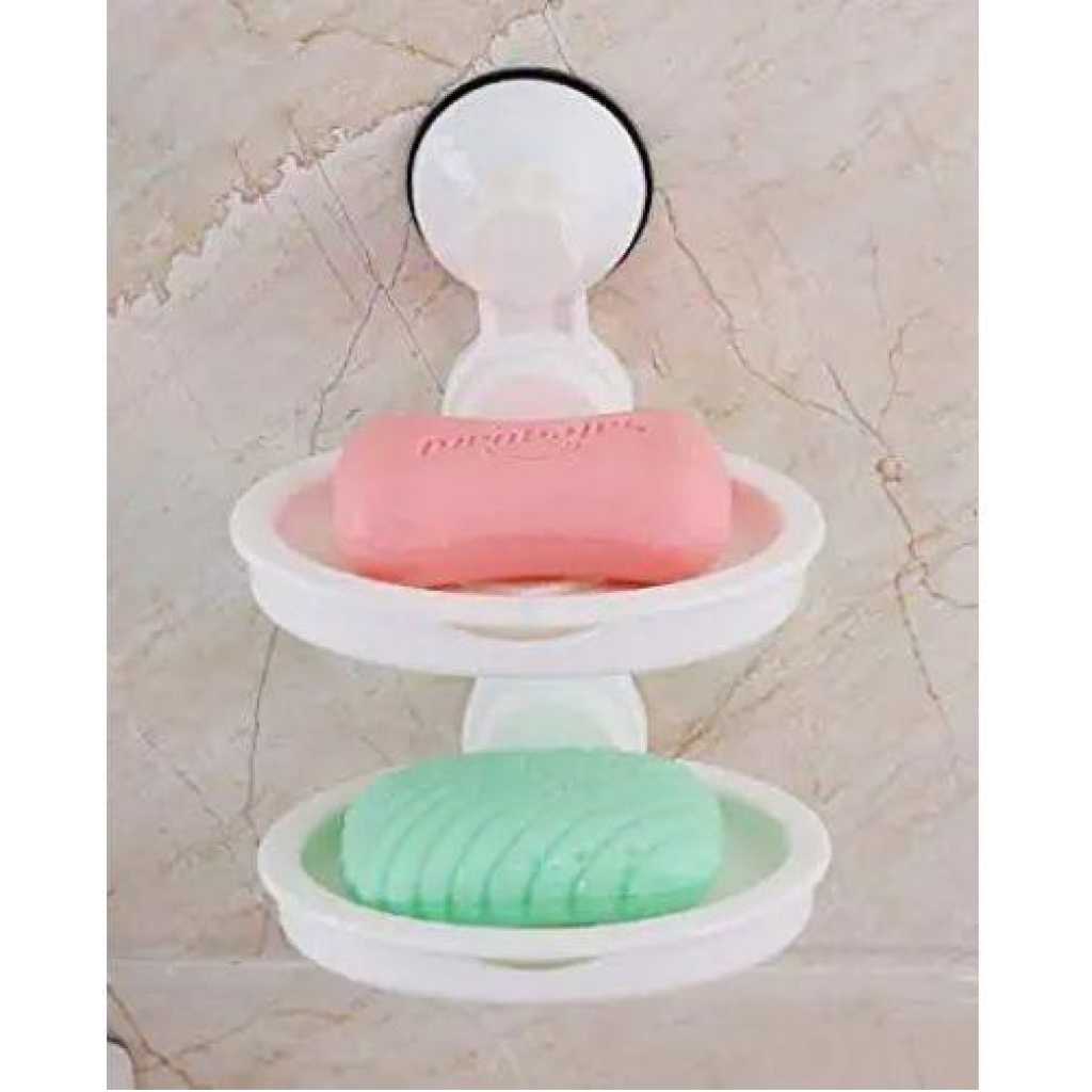 Double Layer Wall Mounted Kitchen, Bathroom Sponge Soap Dish Holder, White