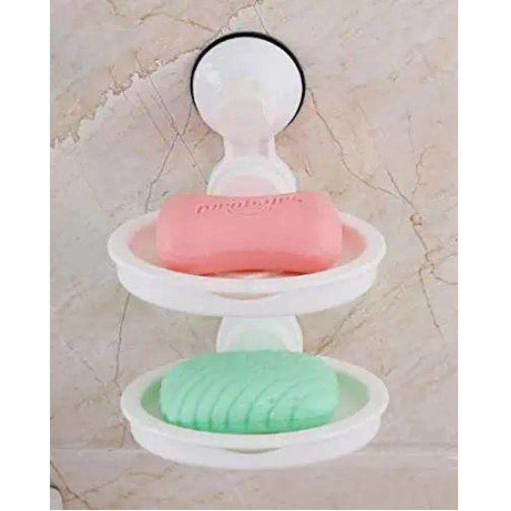 Double Layer Wall Mounted Kitchen, Bathroom Sponge Soap Dish Holder, White