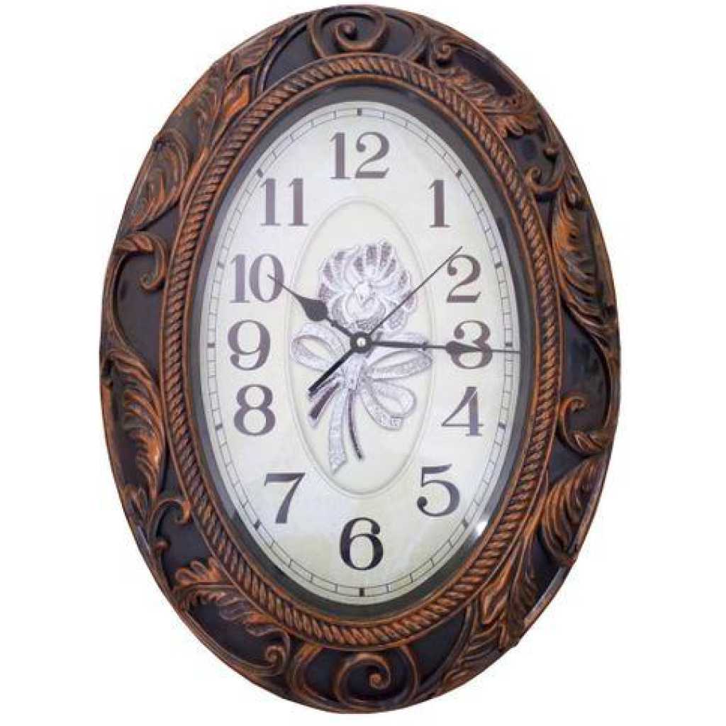 Large Oval Analog Wall Clock Watch - Brown