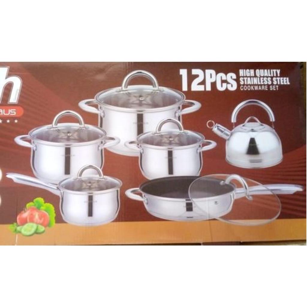 12 Pieces Of Heavy Stainless Steel Saucepans/Cookware, Silver