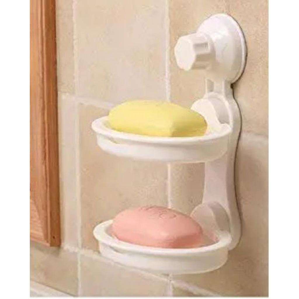 Double Layer Wall Mounted Kitchen, Bathroom Sponge Soap Dish Holder, White