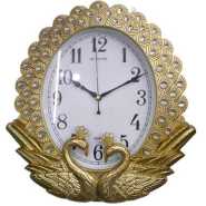 Silent Non Ticking Peacock Stylish Wall Clock - Gold