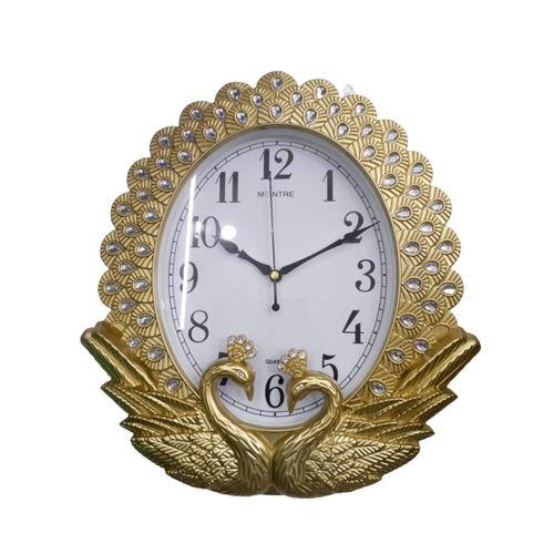 Silent Non Ticking Peacock Stylish Wall Clock - Gold