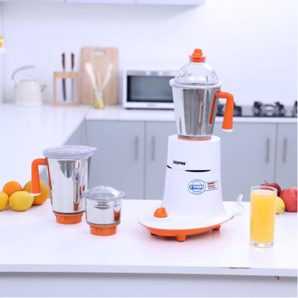 Geepas GSB5080 550W 3-in-1 Mixer Grinder - Stainless Steel Jars & Blades - 3 Speed, Safety Twist Lock - Perfect for Dry & Wet Fine Grinding | 2 Years Warranty