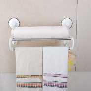 Kitchen And Bathroom Towel Rack With Magic Suction Cup and 5 Crossbars - White