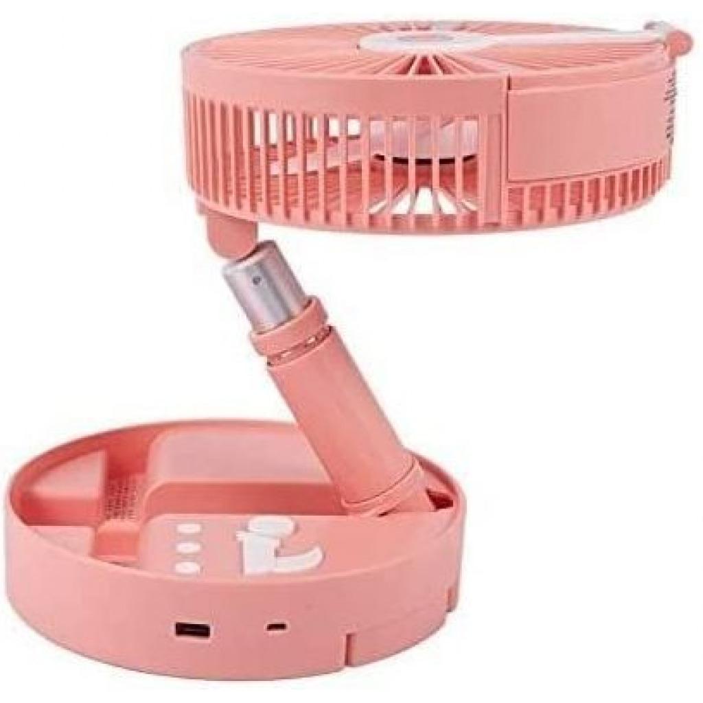 Wireless Portable Folding USB Rechargeable Telescopic Remote Fan- Pink & White.