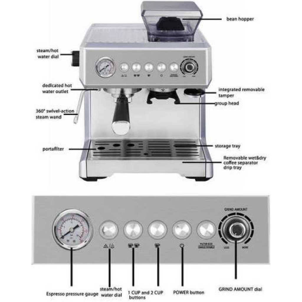Maier Pump Steam Coffee, Espresso and Cappuccino Maker Machine MR-5455 -Silver