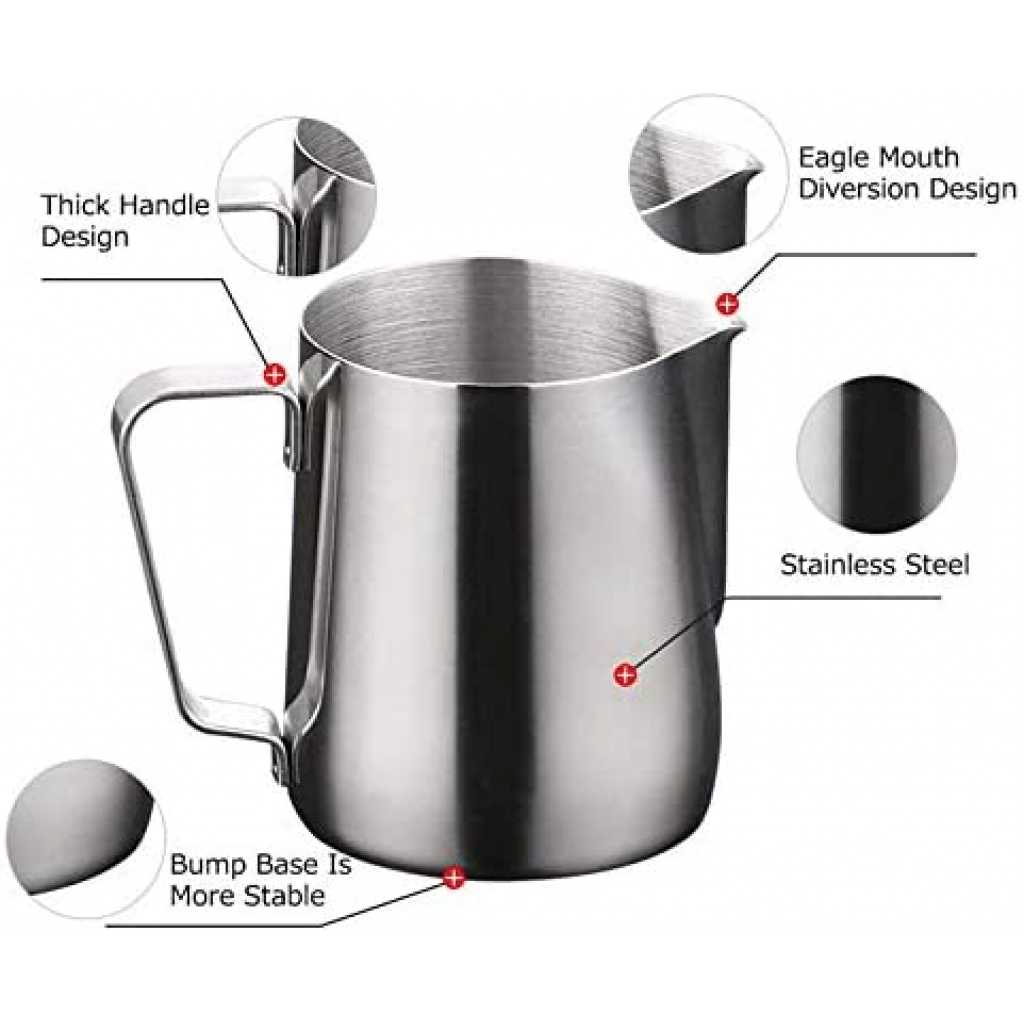Milk Serving Cup 1L - Stainless Steel, Milk Jug for Coffee latte Cappuccino Mocha