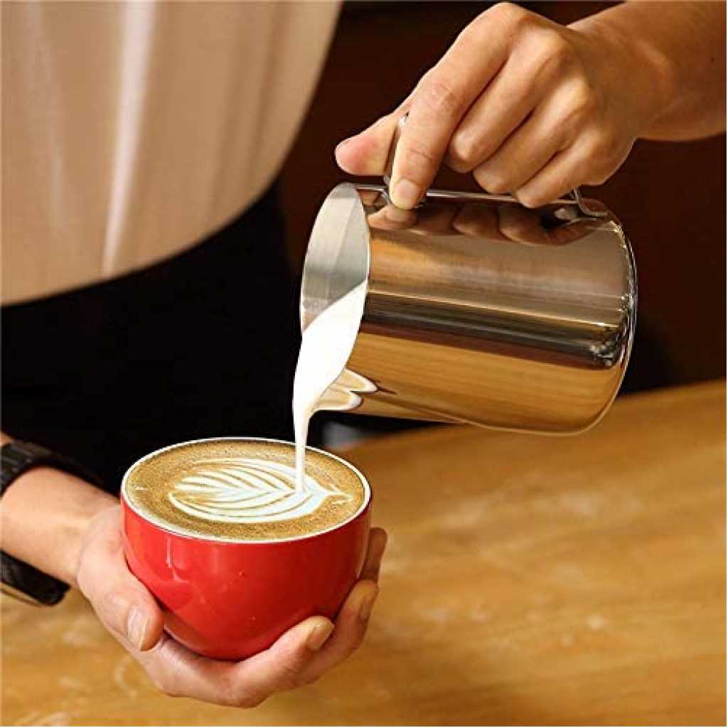 Milk Serving Cup 1L - Stainless Steel, Milk Jug for Coffee latte Cappuccino Mocha