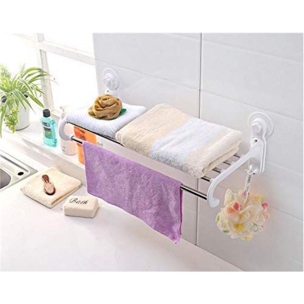 Kitchen And Bathroom Towel Rack With Magic Suction Cup and 5 Crossbars - White