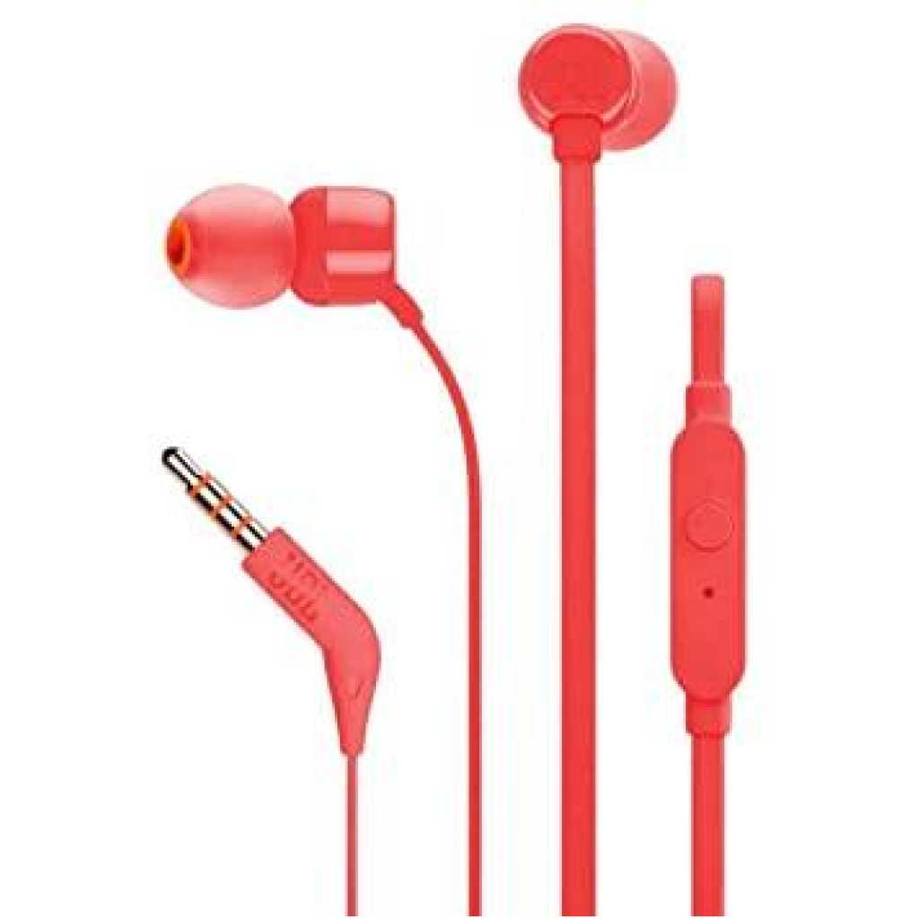 JBL T110 Headsets, Wired In-Ear Headphones With JBL Pure Bass Sound, Earphones By Herman - Red