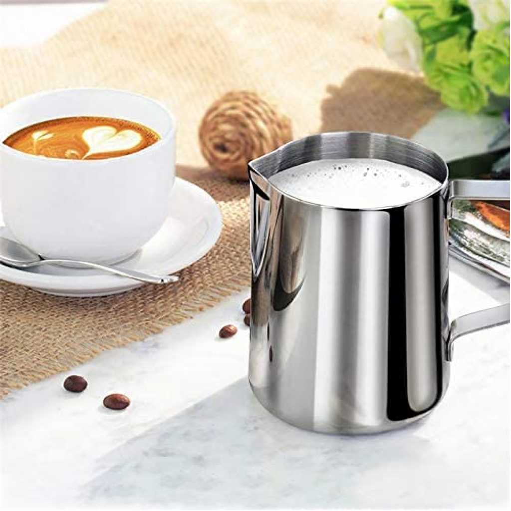 Milk Serving Cup 1L - Stainless Steel, Milk Jug for Coffee latte Cappuccino Mocha