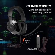 JBL Quantum 300 Gaming Headphones, Wired Over Ear Gaming Headphones with mic, JBL Quantum Surround Sound, 3.5mm to USB Type-A Adapter - Black