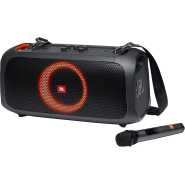 JBL PartyBox On-The-Go Portable Karaoke Party Speaker with Wireless Microphone, 100W Power Output, IPX4 Splashproof, 6 Playtime Hours, Shoulder Strap and Wireless 2 Party Speakers Pairing (Black)