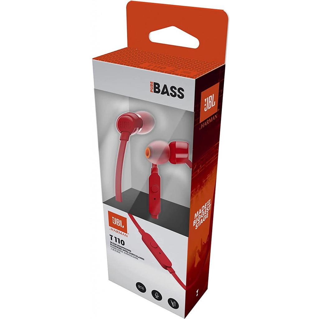 JBL T110 Headsets, Wired In-Ear Headphones With JBL Pure Bass Sound, Earphones By Herman - Red