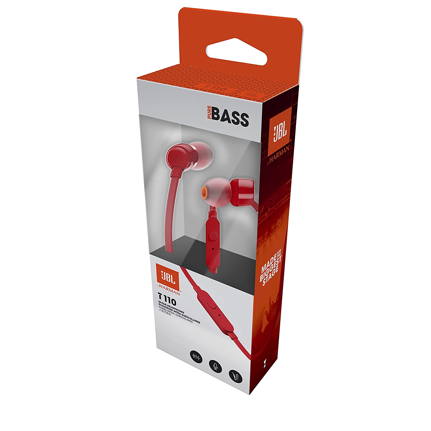T110 Headsets, Wired In-Ear Headphones With JBL Pure Bass Sound, Earphones Herman - Red - Uganda