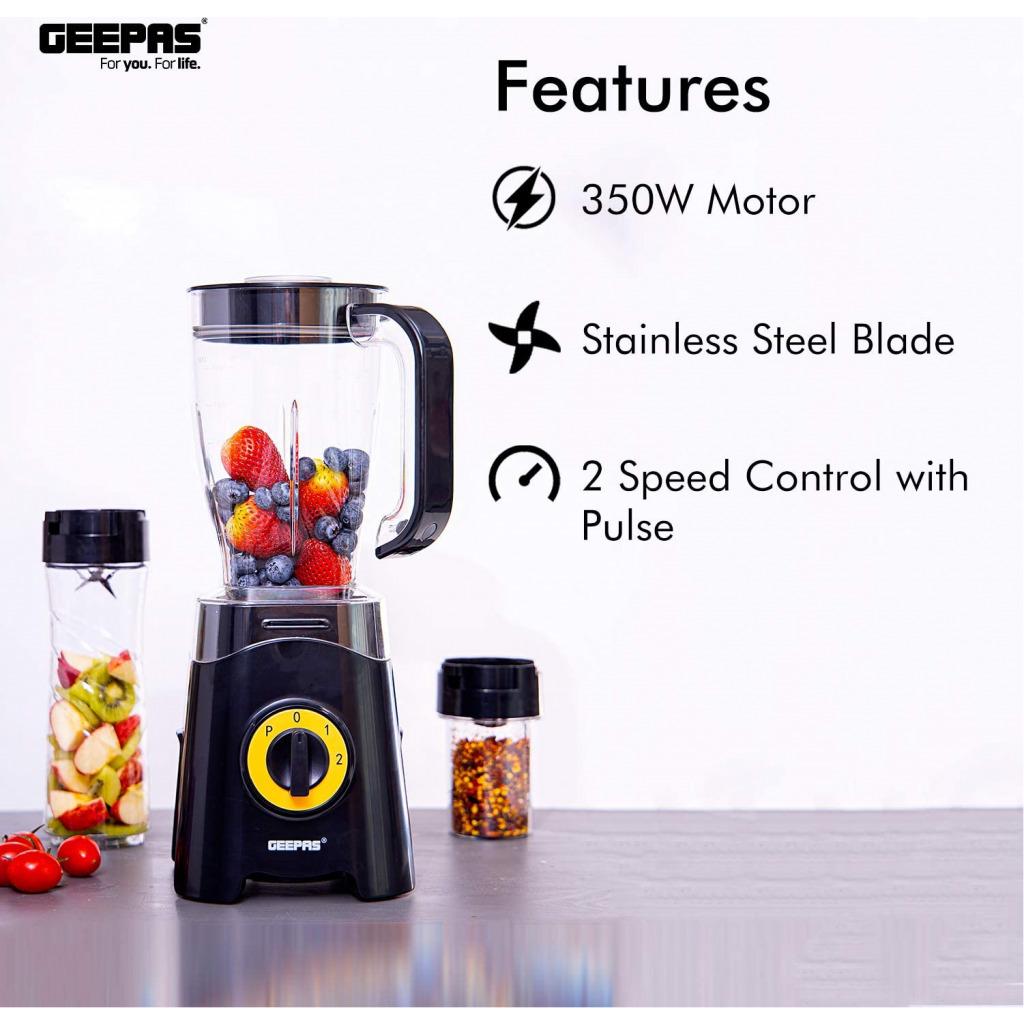 Geepas GSB44033 3 in 1 Blender, Unbreakable Jar Smoothie Blender - Black