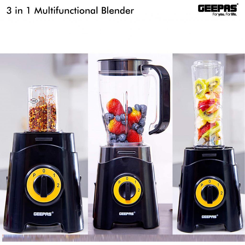 Geepas GSB44033 3 in 1 Blender, Unbreakable Jar Smoothie Blender - Black