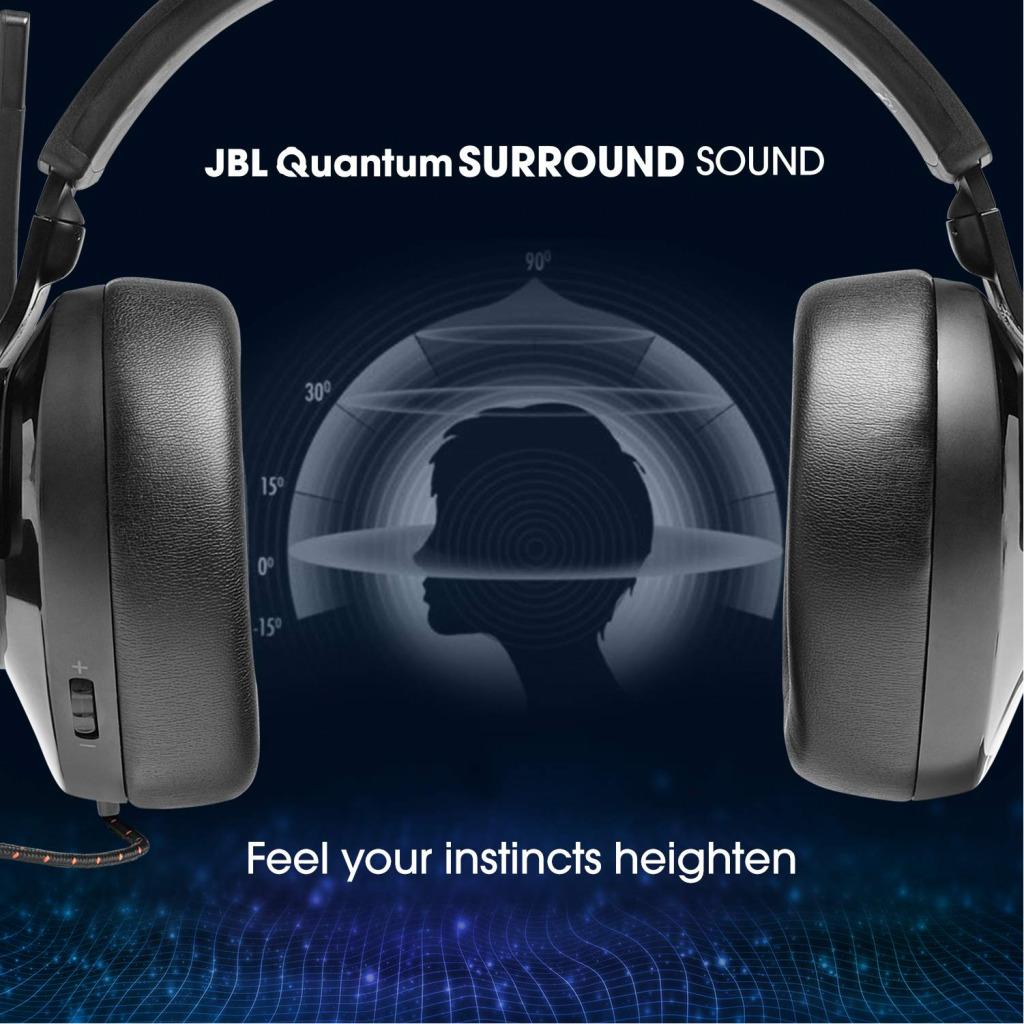 JBL Quantum 300 Gaming Headphones, Wired Over Ear Gaming Headphones with mic, JBL Quantum Surround Sound, 3.5mm to USB Type-A Adapter - Black