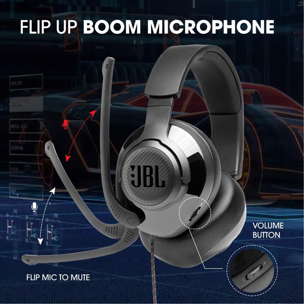 JBL Quantum 300 Gaming Headphones, Wired Over Ear Gaming Headphones with mic, JBL Quantum Surround Sound, 3.5mm to USB Type-A Adapter - Black