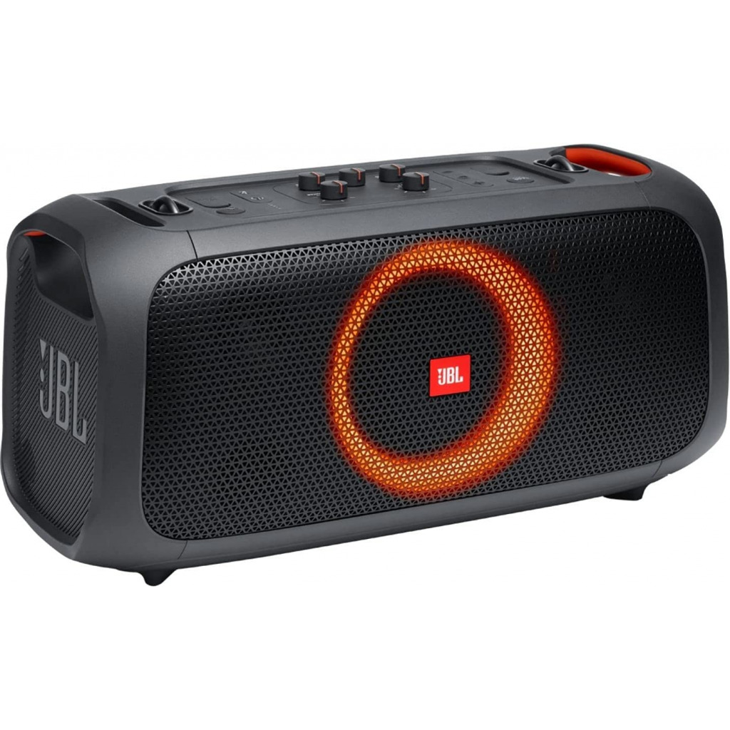 JBL PartyBox On-The-Go Portable Karaoke Party Speaker with Wireless Microphone, 100W Power Output, IPX4 Splashproof, 6 Playtime Hours, Shoulder Strap and Wireless 2 Party Speakers Pairing (Black)