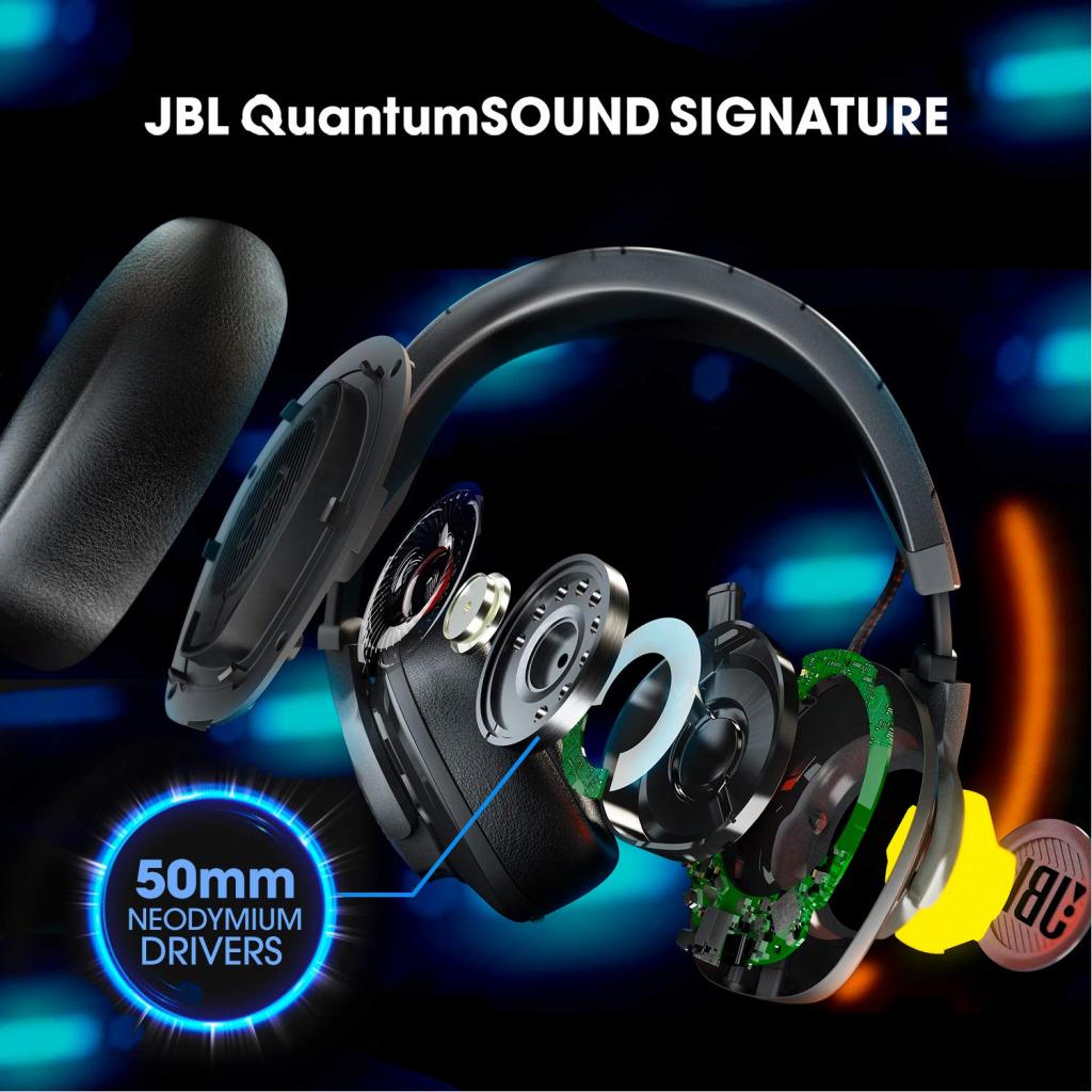 JBL Quantum 300 Gaming Headphones, Wired Over Ear Gaming Headphones with mic, JBL Quantum Surround Sound, 3.5mm to USB Type-A Adapter - Black