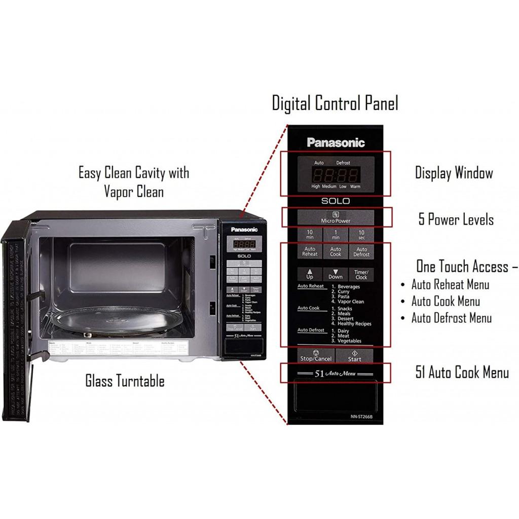 Panasonic 20L Solo Microwave Oven (NN-ST266BFDG, Black, 51 Auto Menus)