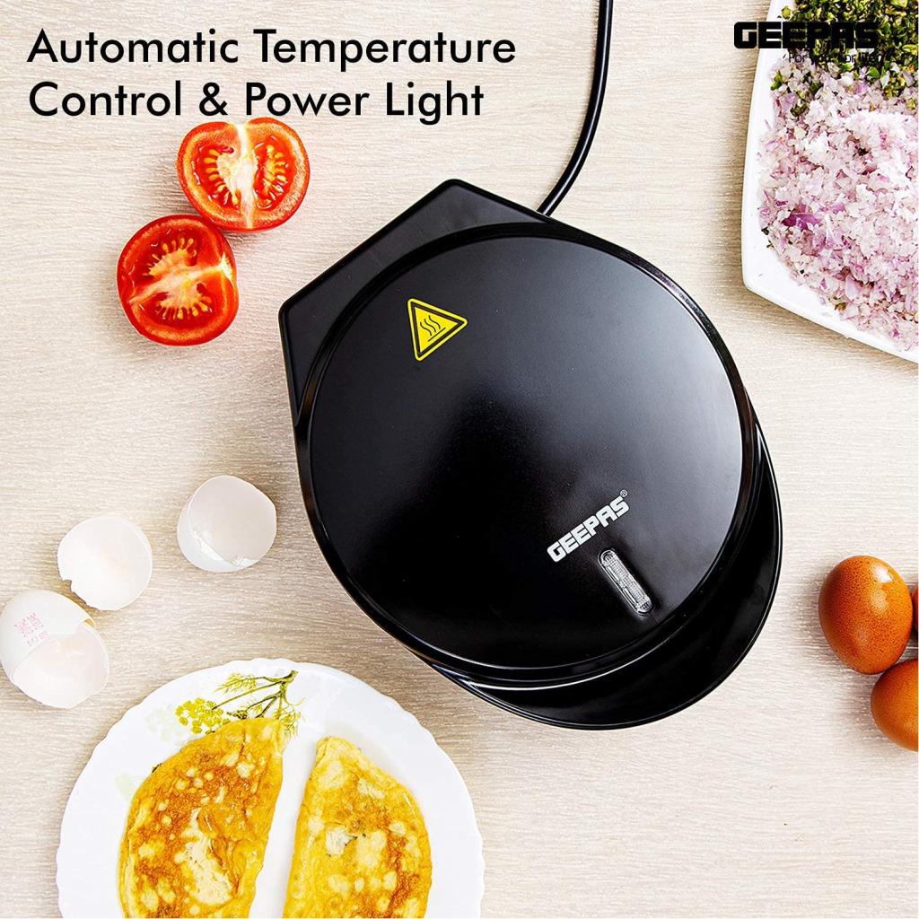 Geepas 1000W Omelette Maker | Dual Electric Non-Stick Egg Cooker | Automatic Temperature Control & Power Light Multi Cooker for Omelettes, Fried, Poached & Scrambled Eggs | Cool Touch, 2 Year Warranty - GOM36535