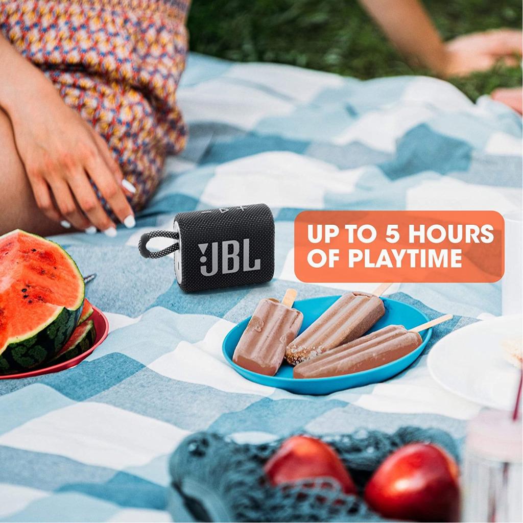 JBL Go 3, Waterproof Wireless Ultra Portable Bluetooth Speaker, JBL Pro Sound, Vibrant Colors With Rugged Fabric Design - Black