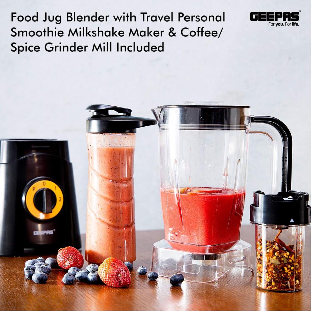 Geepas GSB44033 3 in 1 Blender, Unbreakable Jar Smoothie Blender - Black