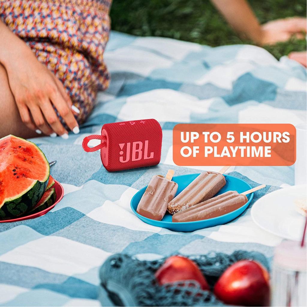 JBL Go 3, Waterproof Wireless Ultra Portable Bluetooth Speaker, JBL Pro Sound, Vibrant Colors With Rugged Fabric Design - Red