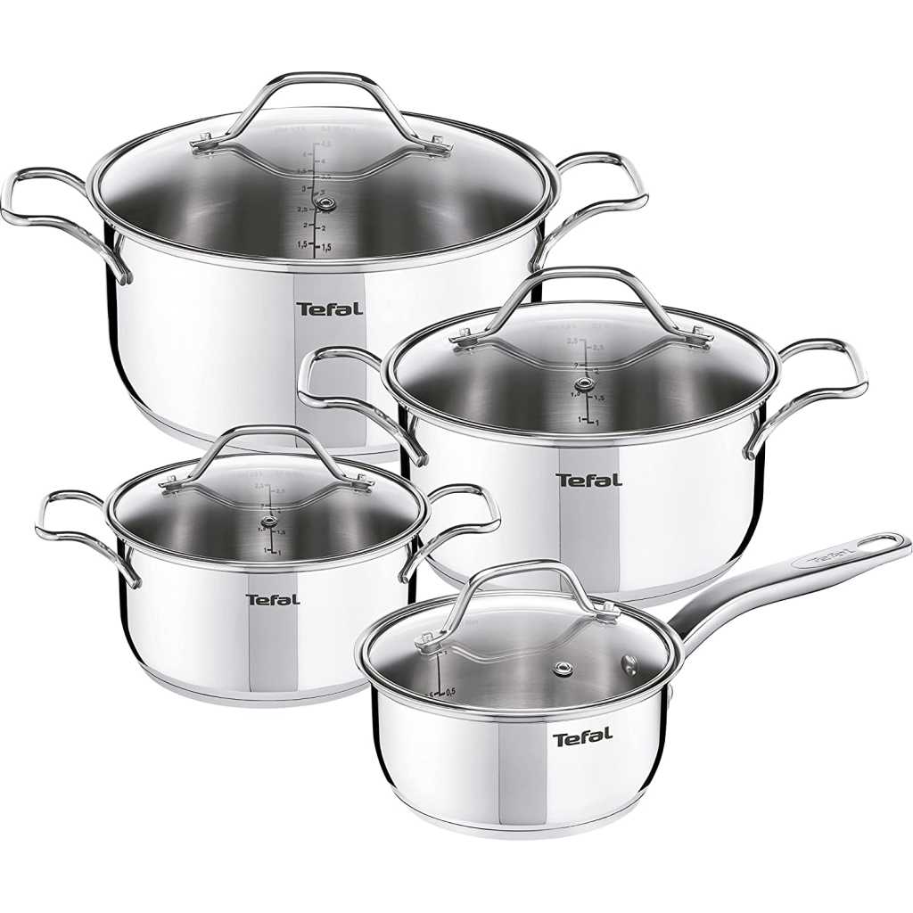 Tefal Intuition 8pc Stainless Steel Cooking Set A702S885, Induction Compatible Cookware