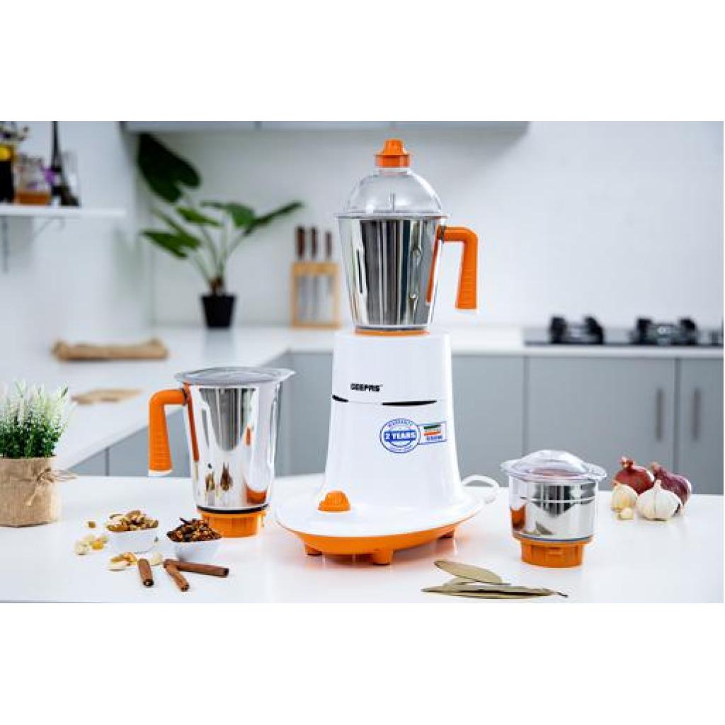 Geepas GSB5080 550W 3-in-1 Mixer Grinder - Stainless Steel Jars & Blades - 3 Speed, Safety Twist Lock - Perfect for Dry & Wet Fine Grinding | 2 Years Warranty