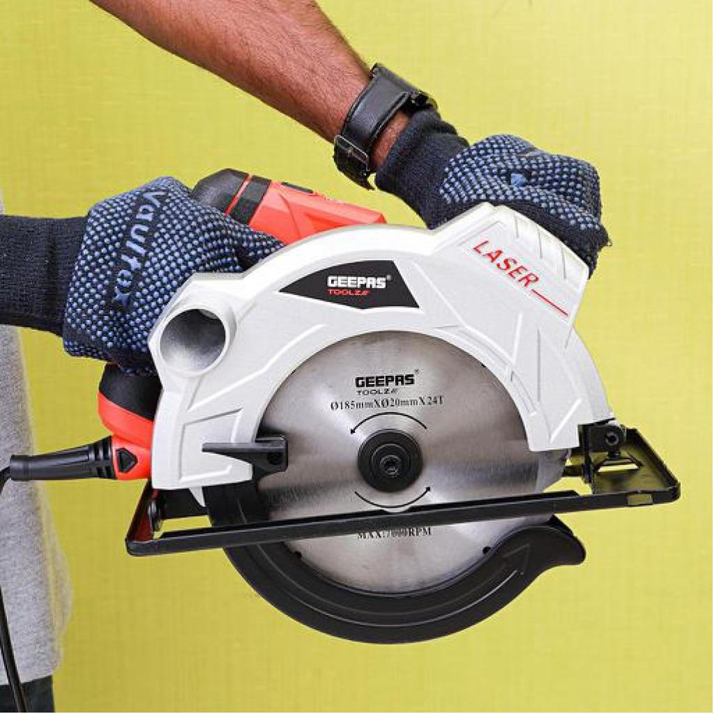 Geepas | GCS1500 1500W 185Mm - Multi-Purpose Circular Saw, Bevel Angle Joint Cuts - Blade 65Mm Cutting