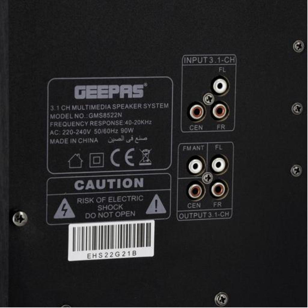 Geepas | GMS8522 GMS8522 3.1 Immersive Sound, 40000 Watts PMPO, Booming Bass, 3.5mm Audio, USB, Bluetooth & Multiple Device Inputs - PC, PS4, Xbox, TV, Smartphone, Tablet, Home Theatre System