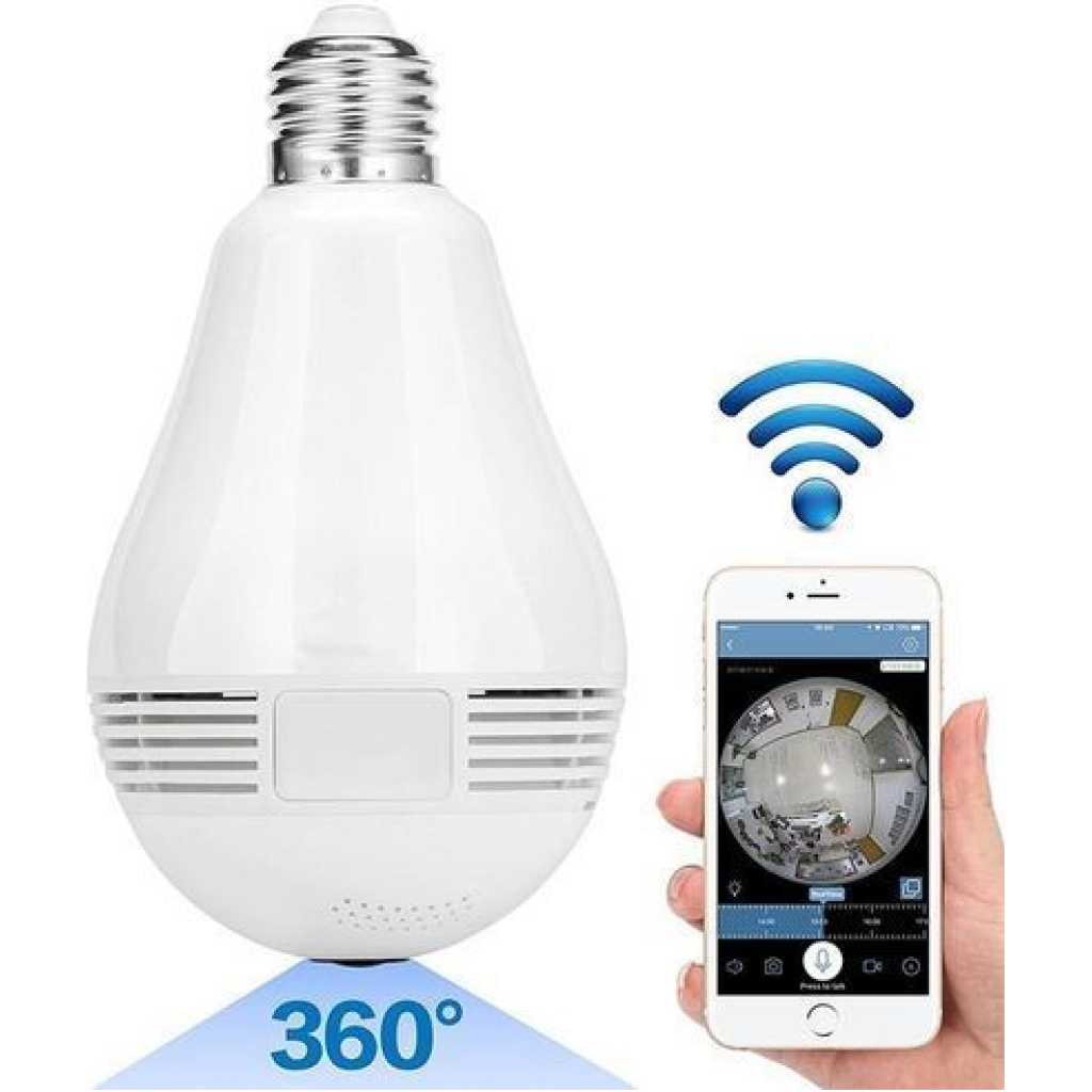 360 Degree Wireless IP Camera Bulb Light WiFi Camera Panoramic - White