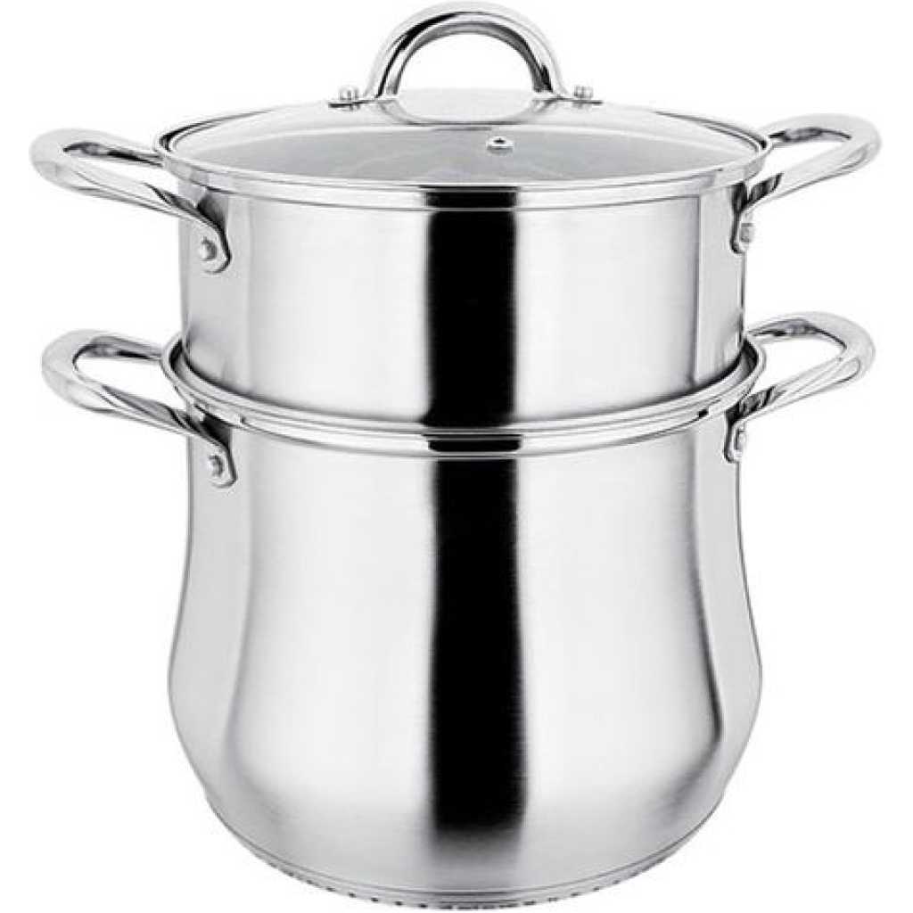 2 Layer Stainless Steel Saucepan And Steamer Soup Pot, 24 Cm-Silver